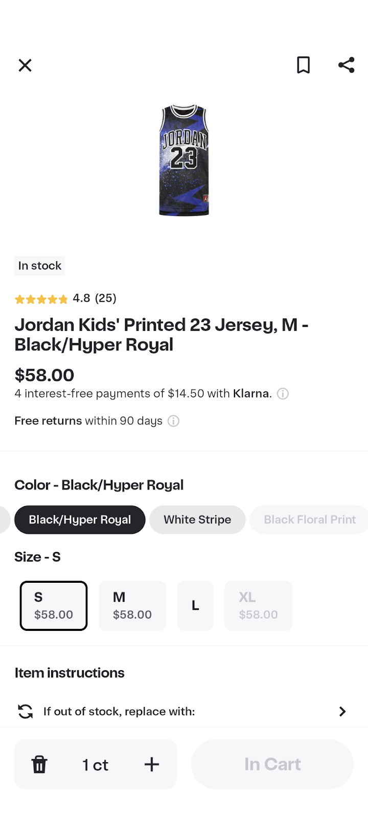 Shows the product details page variant selection experience after redesign.